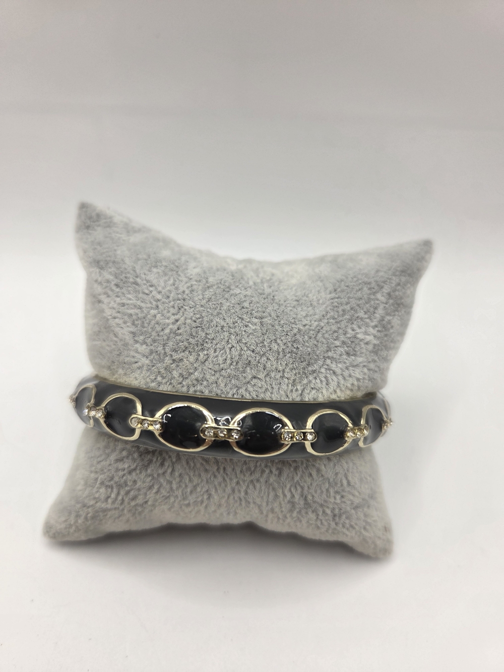 1588. Gold Tone Trim Black Enamel Chain Link Bangle Bracelet
